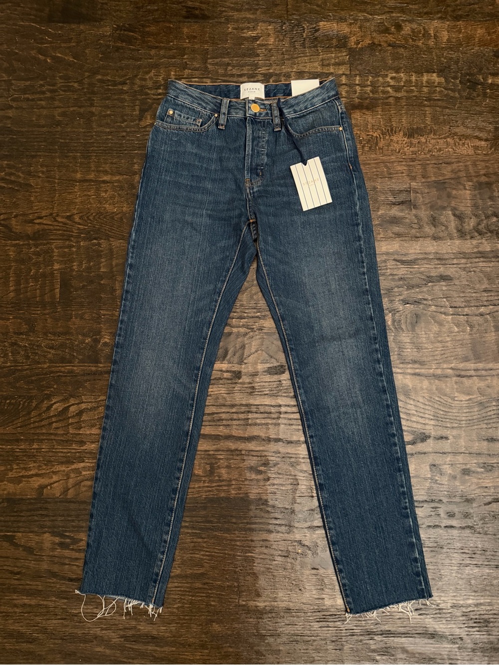 Sezane NWT Women's Straight-Leg Mom Jeans in Dark Blue Denim